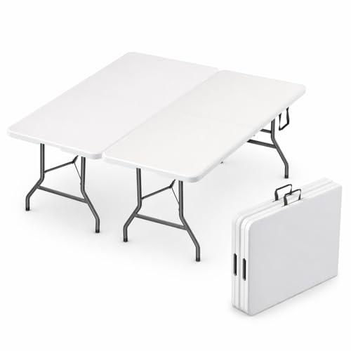 2 Pack of 6 Feet Foldable Table with Built in Handle & Steel Legs | Heavy Duty Portable | Perfect for Party, Dining, Wedding, Events, Picnic Indoor, Outdoor, Camping, Utility, Temporary