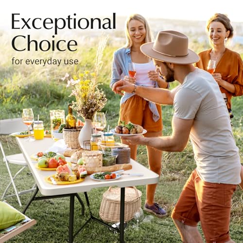 2 Pack of 6 Feet Foldable Table with Built in Handle & Steel Legs | Heavy Duty Portable | Perfect for Party, Dining, Wedding, Events, Picnic Indoor, Outdoor, Camping, Utility, Temporary