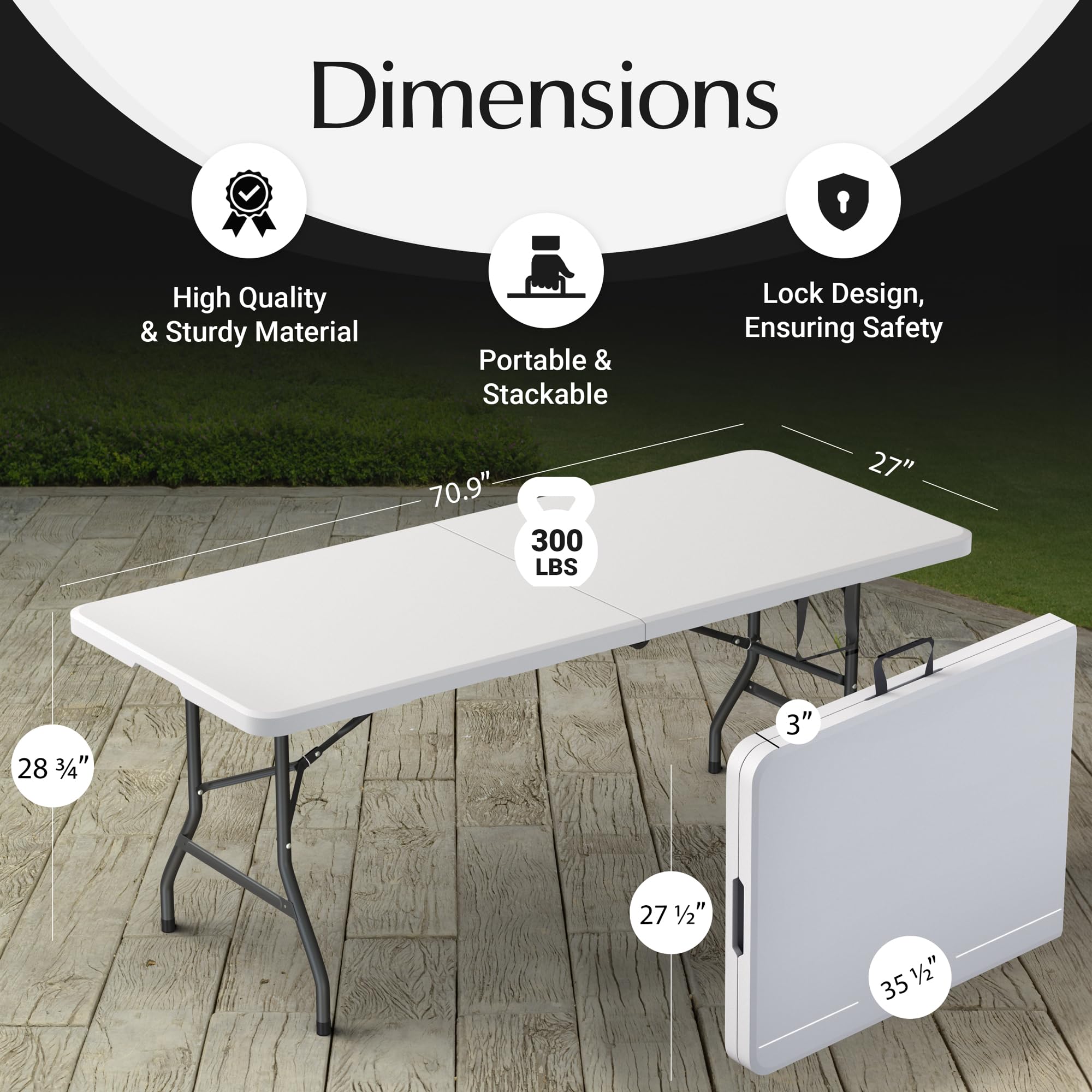 2 Pack of 6 Feet Foldable Table with Built in Handle & Steel Legs | Heavy Duty Portable | Perfect for Party, Dining, Wedding, Events, Picnic Indoor, Outdoor, Camping, Utility, Temporary