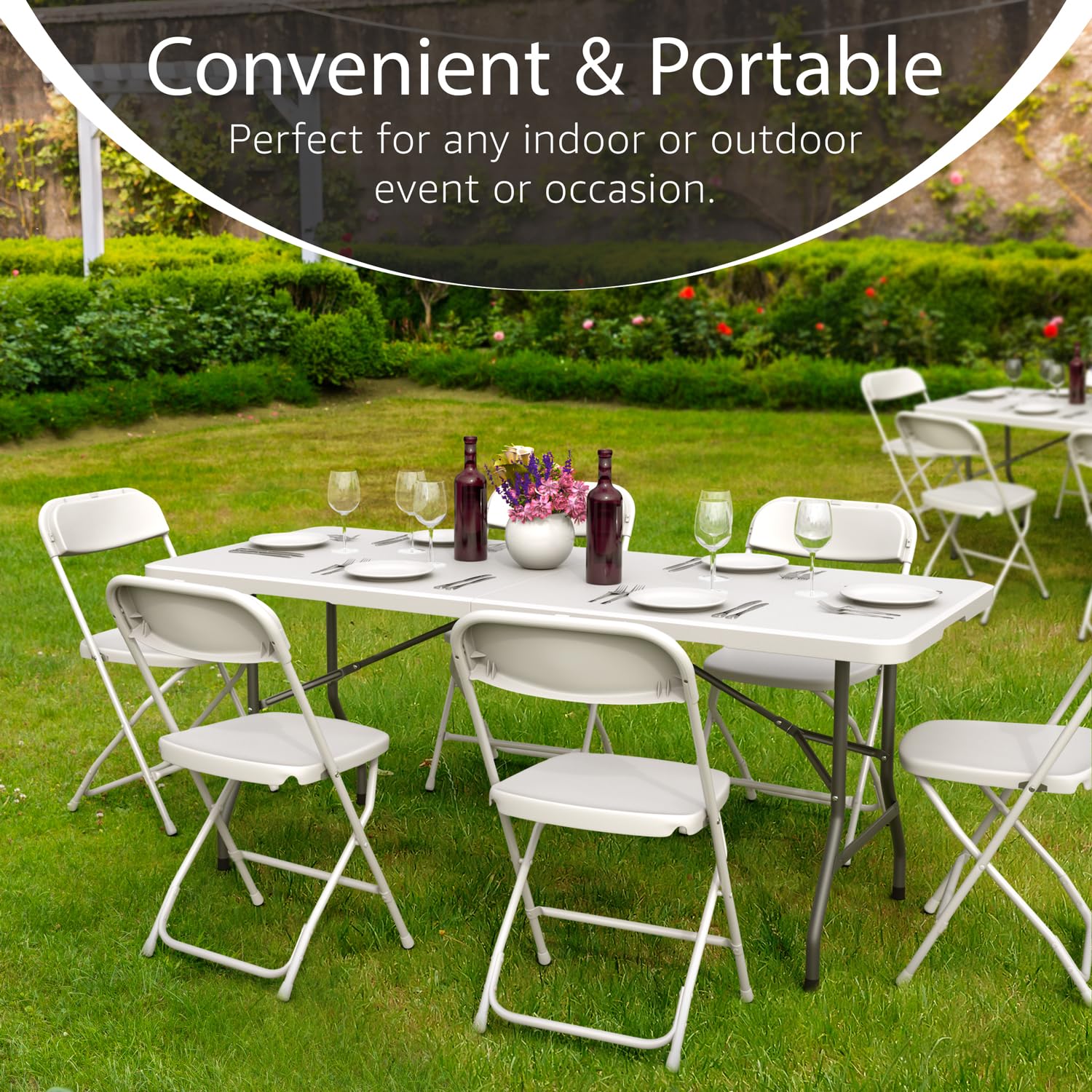 2 Pack of 6 Feet Foldable Table with Built in Handle & Steel Legs | Heavy Duty Portable | Perfect for Party, Dining, Wedding, Events, Picnic Indoor, Outdoor, Camping, Utility, Temporary