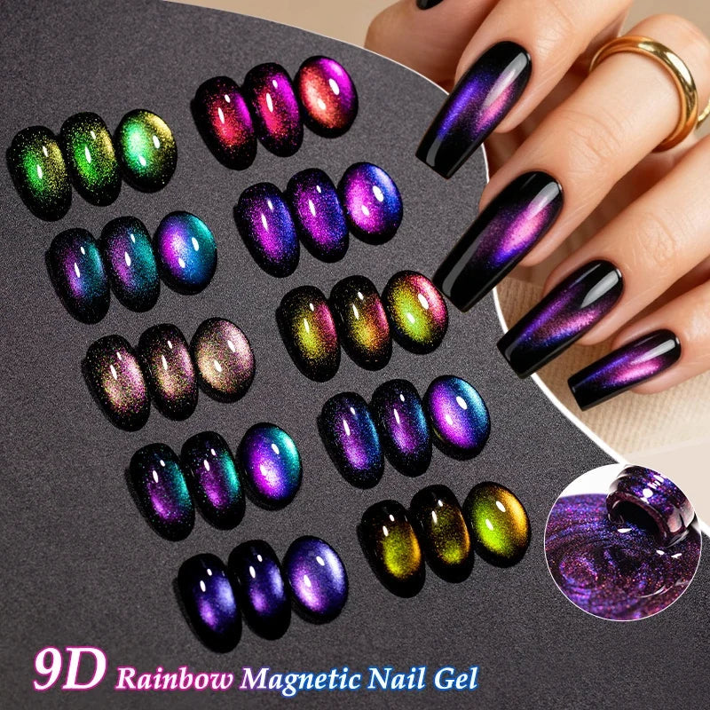9D Rainbow Cat Magnetic Gel Nail Polish Chameleon Galaxy Effect Magnetic Semi Permanent Soak Off UV Gel Varnish Nail Supplies