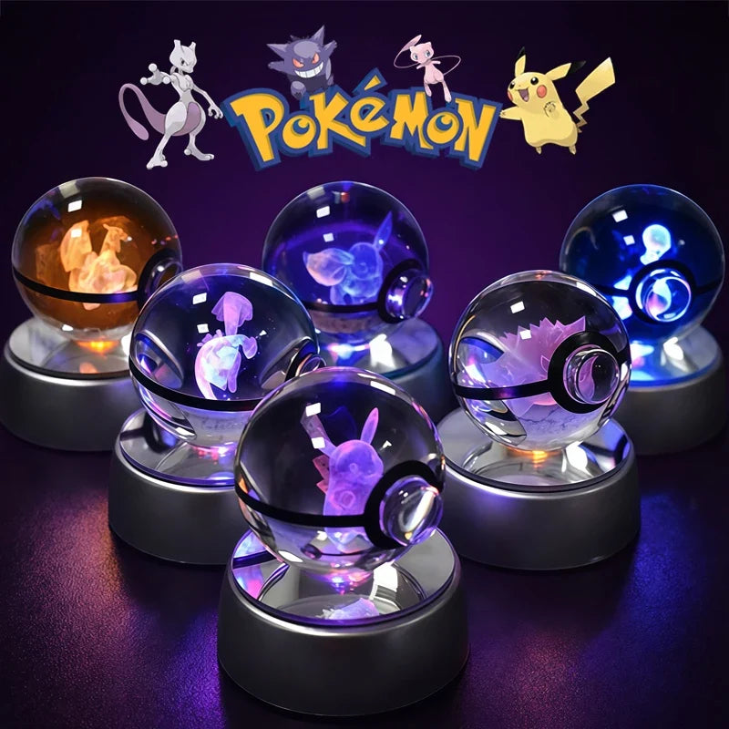 3D Crystal Ball LED Night Light - Pikachu, Mewtwo & More
