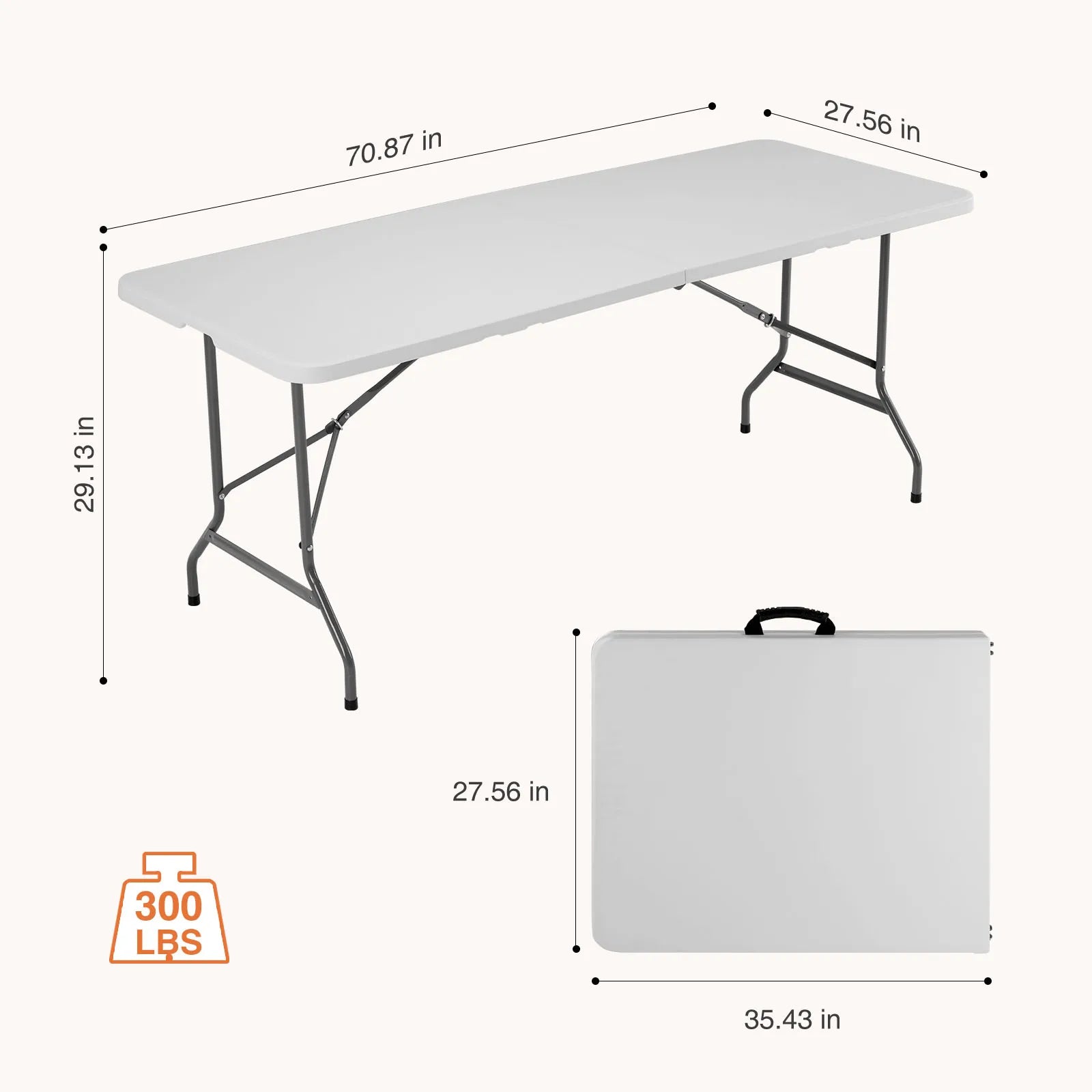 2 Pack of 6 Feet Foldable Table with Built in Handle & Steel Legs | Heavy Duty Portable | Perfect for Party, Dining, Wedding, Events, Picnic Indoor, Outdoor, Camping, Utility, Temporary