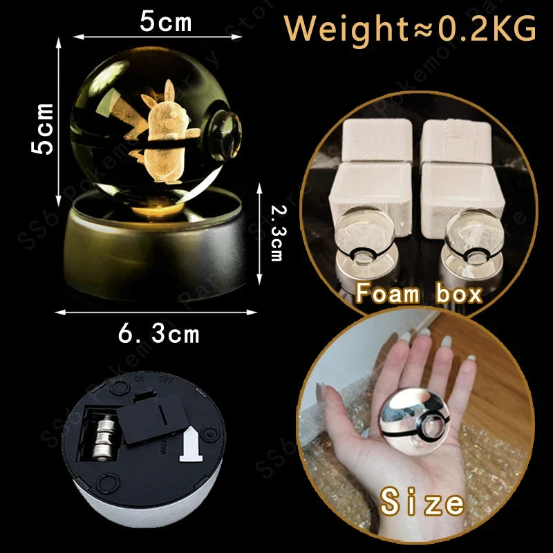 3D Crystal Ball LED Night Light - Pikachu, Mewtwo & More