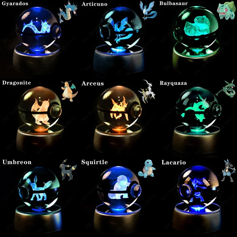 3D Crystal Ball LED Night Light - Pikachu, Mewtwo & More