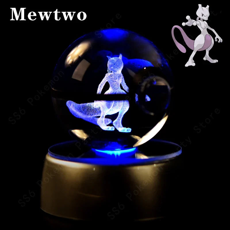 3D Crystal Ball LED Night Light - Pikachu, Mewtwo & More