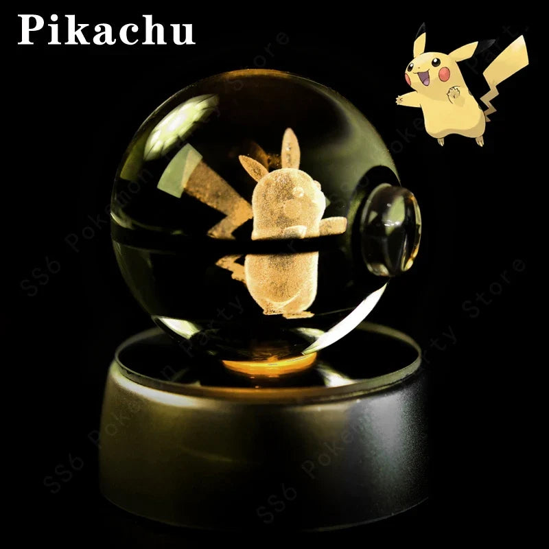 3D Crystal Ball LED Night Light - Pikachu, Mewtwo & More