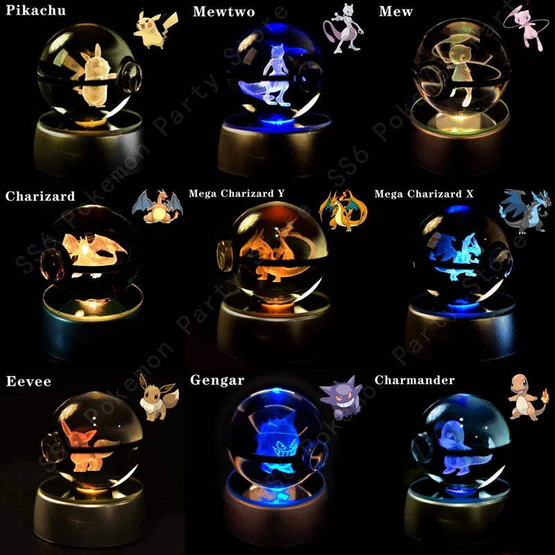 3D Crystal Ball LED Night Light - Pikachu, Mewtwo & More